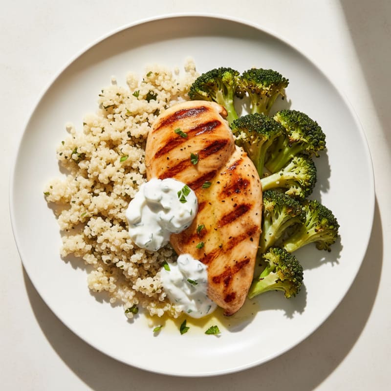 Grilled Chicken Breast with Quinoa and Steamed Broccoli