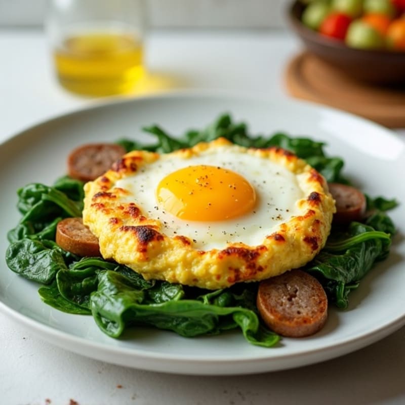 Egg White and Turkey Sausage Scramble with Sautéed Spinach