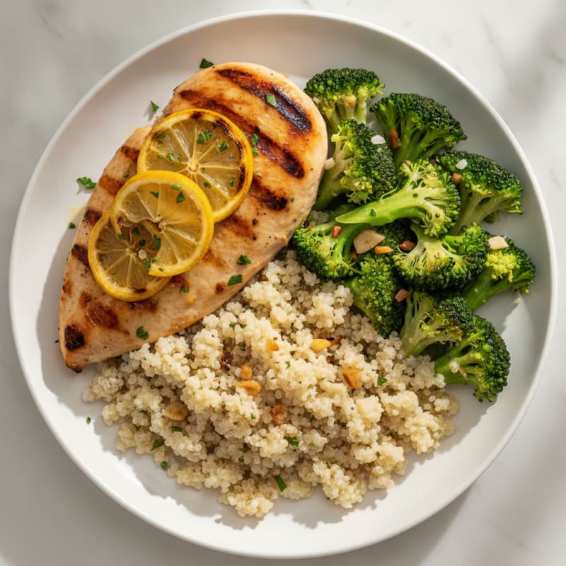 Grilled Chicken Breast with Quinoa and Steamed Broccoli