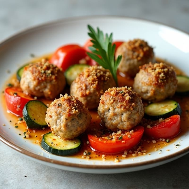 Herb-Seasoned Turkey Meatballs with Roasted Vegetables