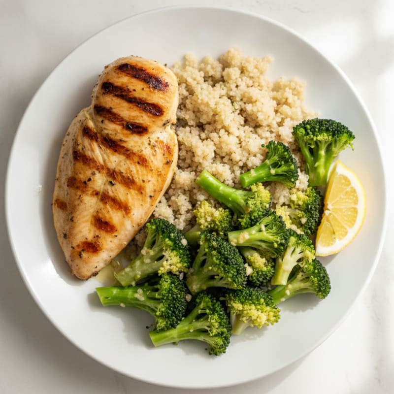 Grilled Chicken Breast with Quinoa and Steamed Broccoli