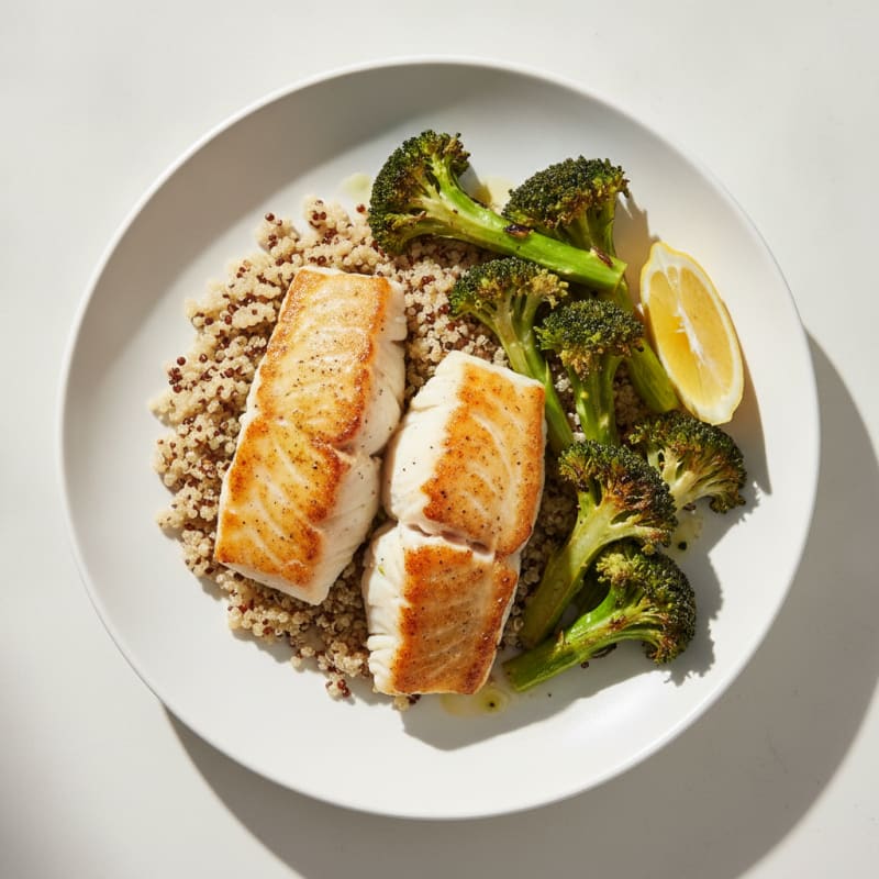 Seared Cod with Roasted Broccoli and Quinoa