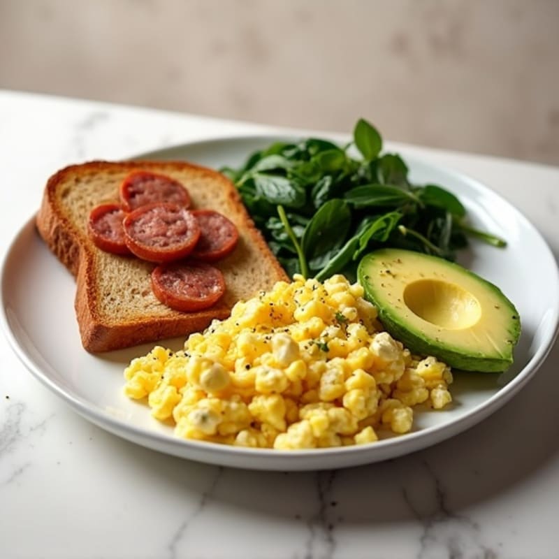 Egg White Scramble with Turkey Sausage and Sautéed Spinach
