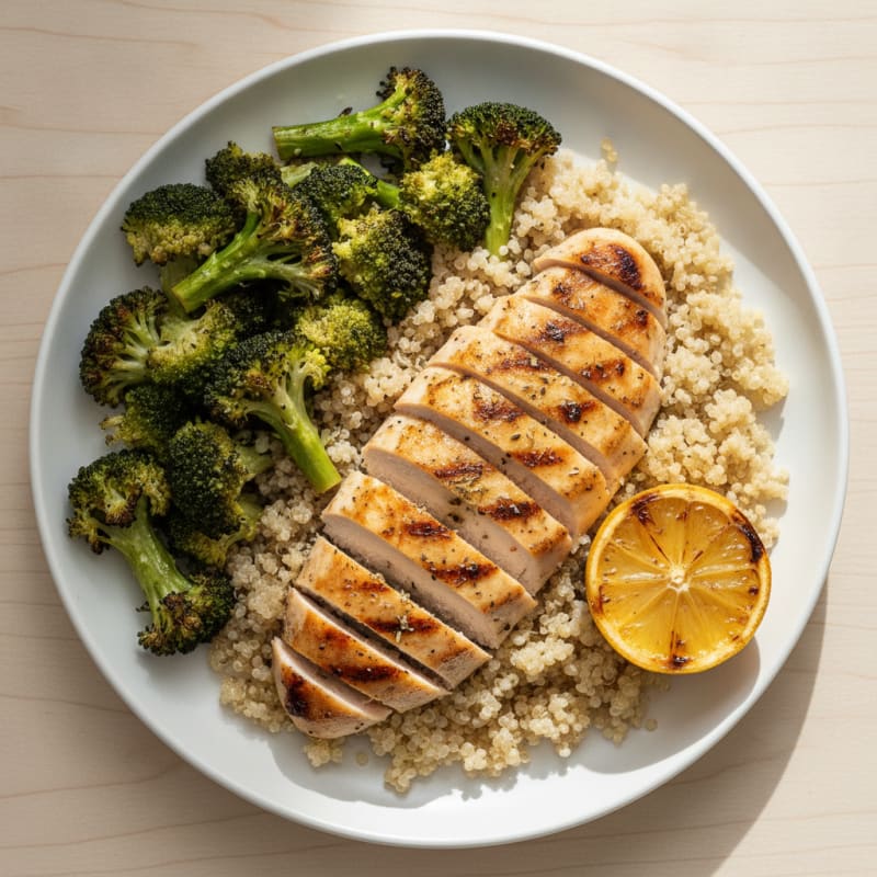 Grilled Chicken Breast with Quinoa and Roasted Broccoli