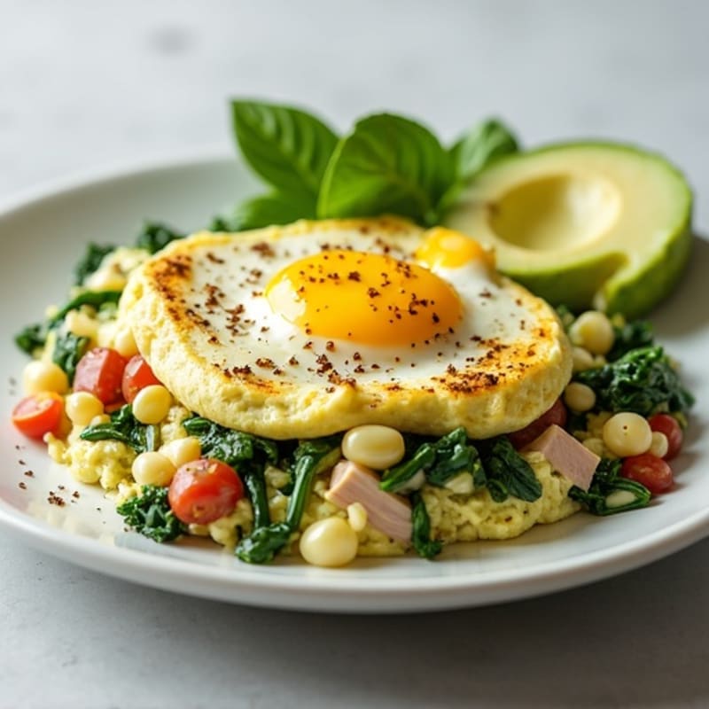 Egg White Spinach Scramble with Cottage Cheese and Sliced Turkey