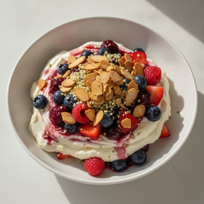 Greek Yogurt Protein Parfait with Mixed Berries and Almonds