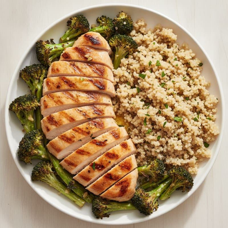 Grilled Chicken Breast with Quinoa and Roasted Broccoli