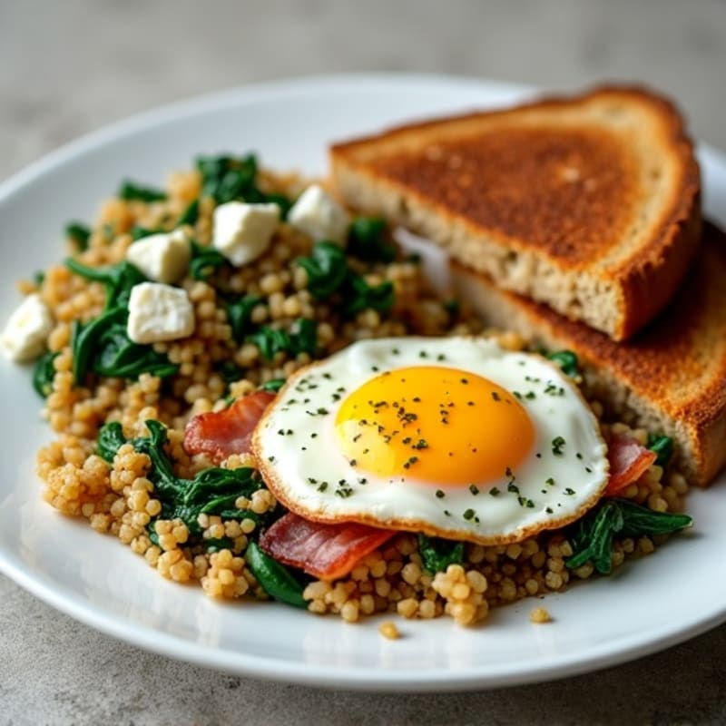 Crispy Turkey Bacon and Egg White Scramble with Sautéed Spinach