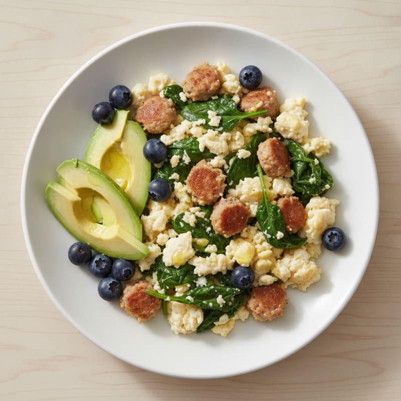 Egg White and Spinach Scramble with Turkey Sausage