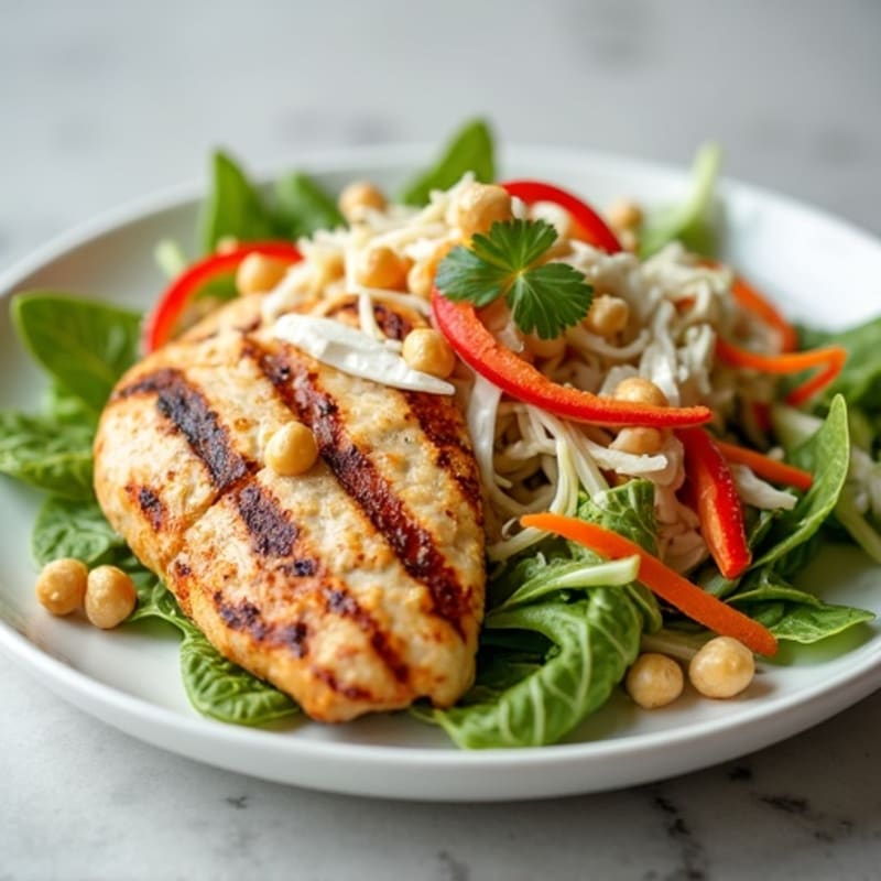 Grilled Chicken Breast with Crunchy Vegetable Slaw and Greek Yogurt Dressing