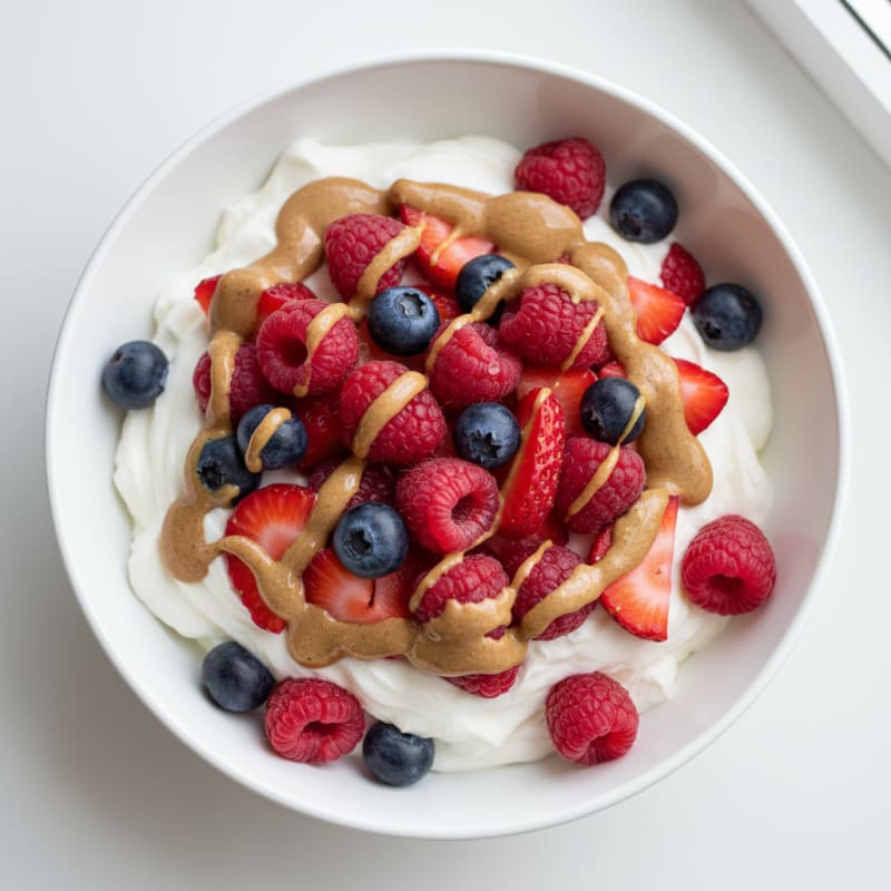 Creamy Greek Yogurt Protein Bowl with Mixed Berries and Almond Butter