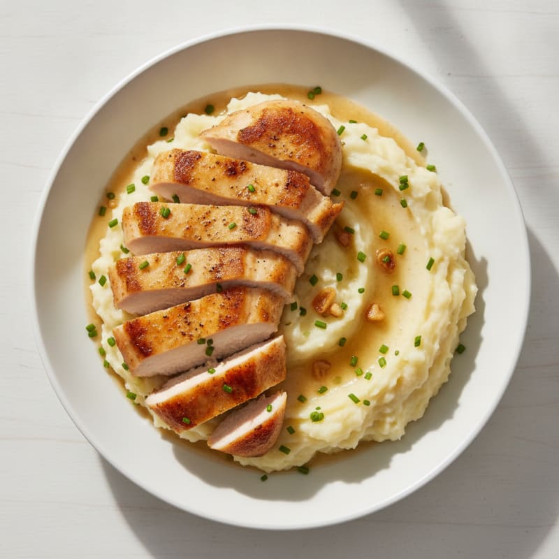 Buttery Garlic Mashed Potatoes with Seared Chicken