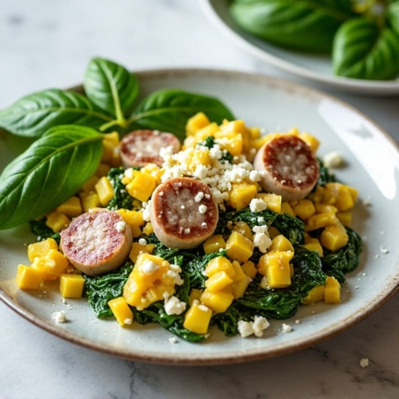 Egg White and Turkey Sausage Scramble with Spinach and Feta
