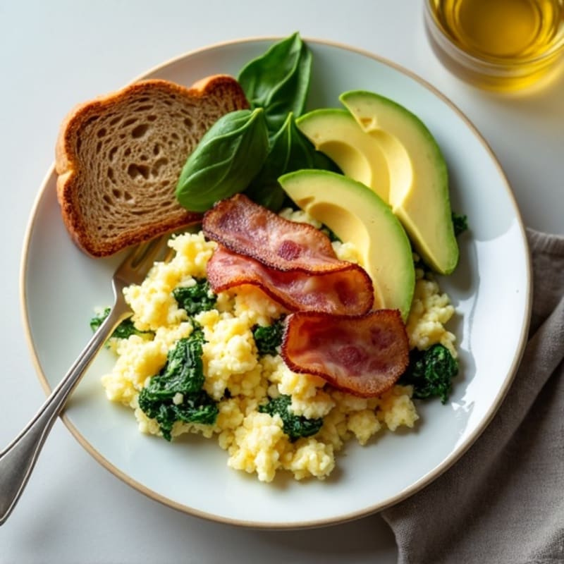 Egg White Spinach Scramble with Turkey Bacon