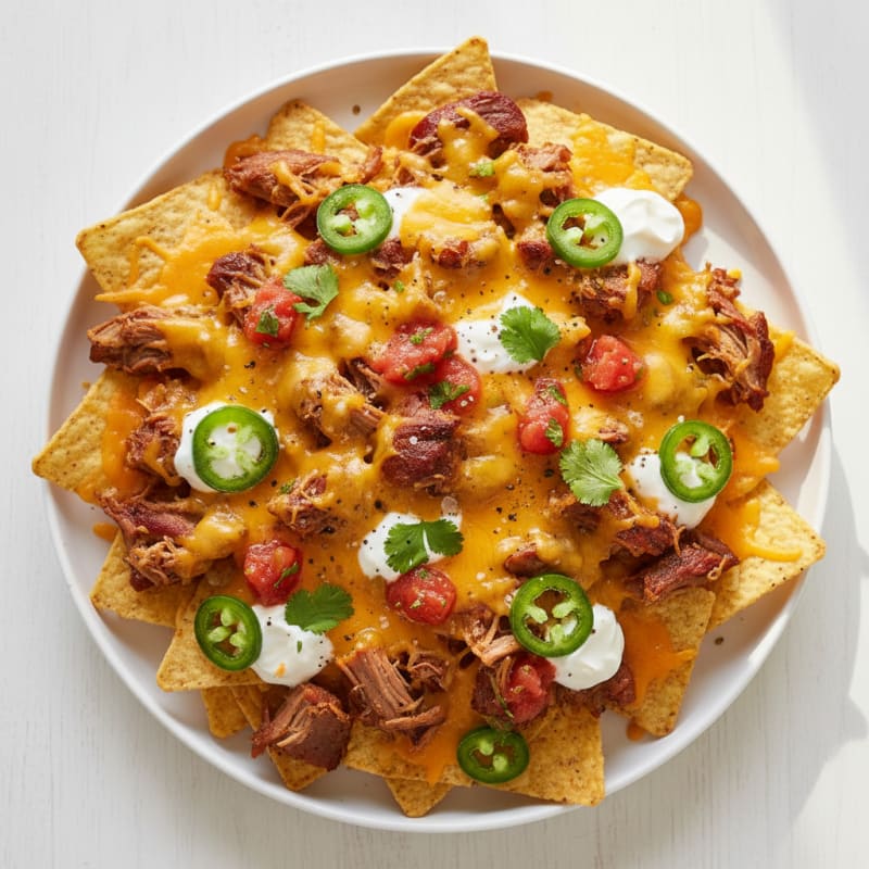 Pulled Pork Nachos with Jalapeño and Cheddar