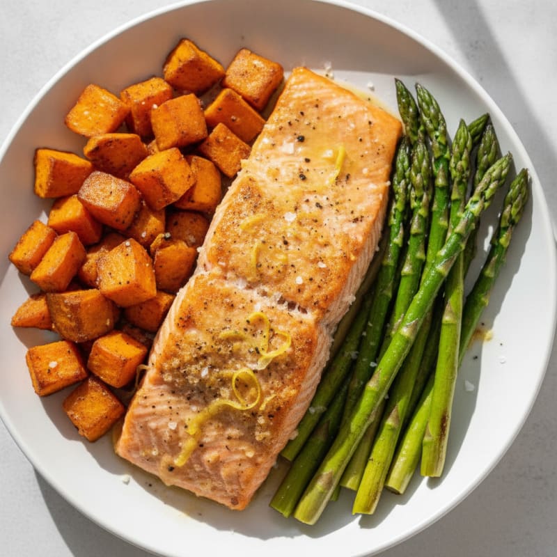 Baked Salmon with Roasted Sweet Potatoes