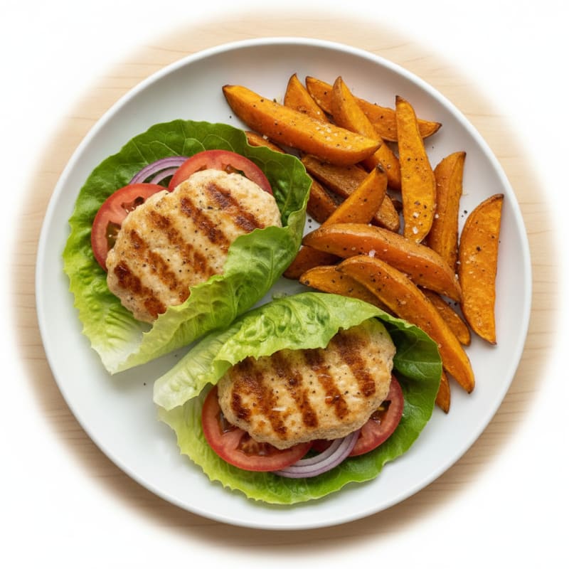 Chicken Burgers with Sweet Potato Fries