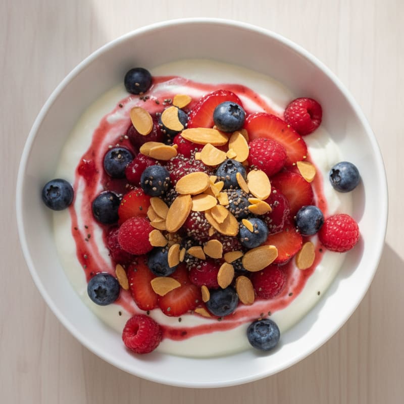 Greek Yogurt Protein Parfait with Mixed Berries and Almonds