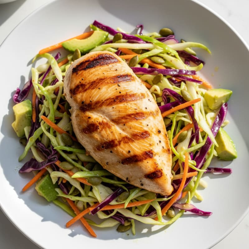 Grilled Chicken Breast with Crunchy Cabbage Slaw