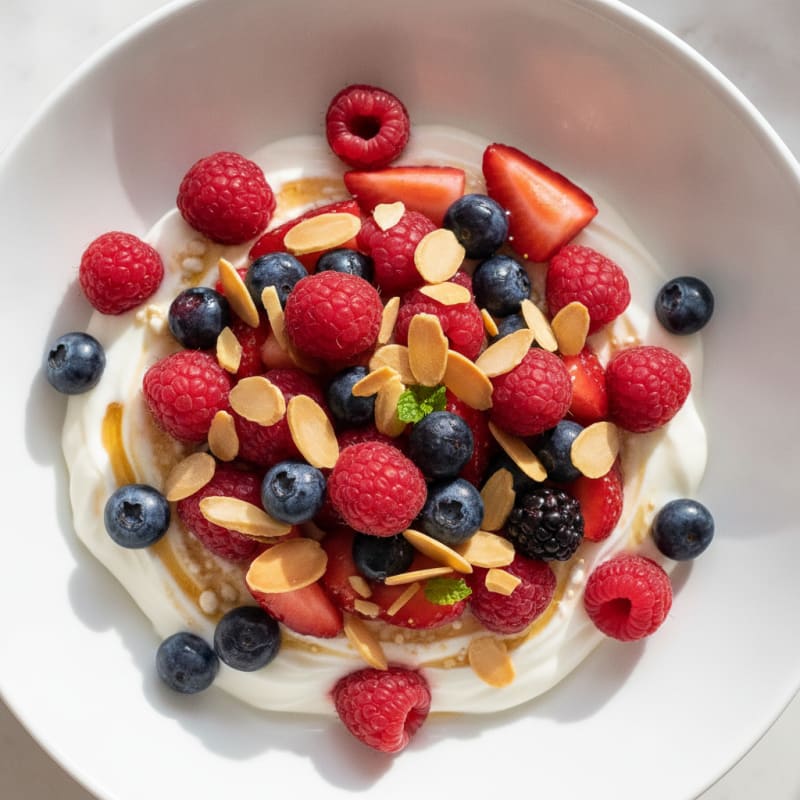 Greek Yogurt Protein Parfait with Mixed Berries and Almonds