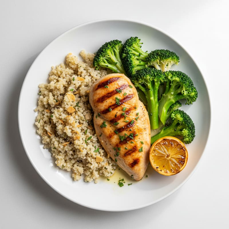 Grilled Chicken Breast with Steamed Broccoli and Quinoa