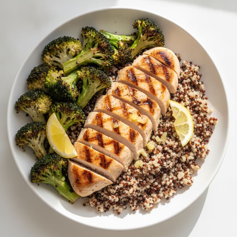 Grilled Chicken Breast with Quinoa and Roasted Broccoli
