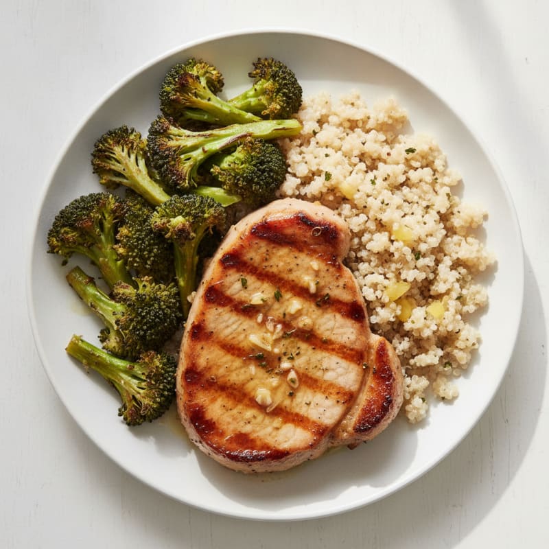 Grilled Pork Loin with Roasted Broccoli and Quinoa