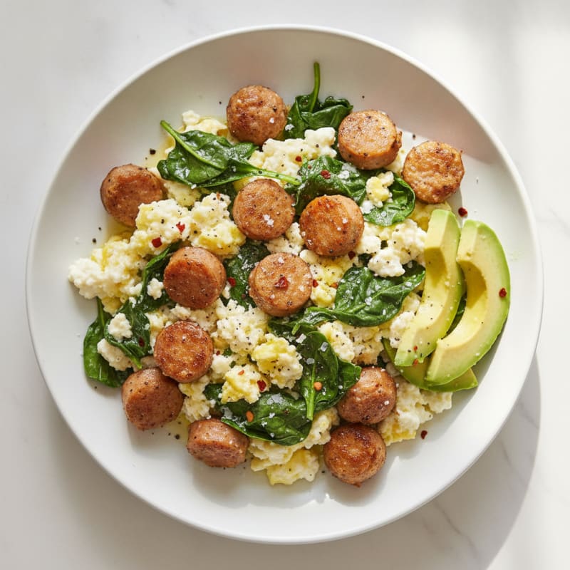 Italian Chicken Sausage and Spinach Scramble