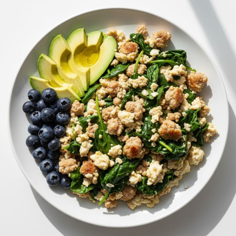 Egg White and Turkey Sausage Scramble with Spinach