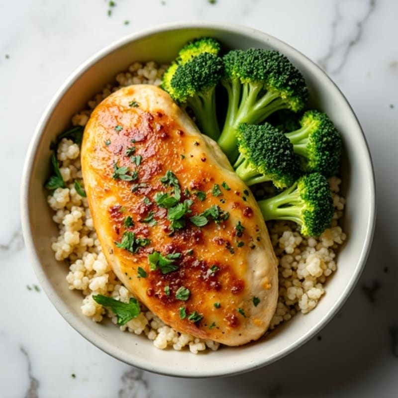 Lemon-Herb Roasted Chicken and Crispy Broccoli Bowl