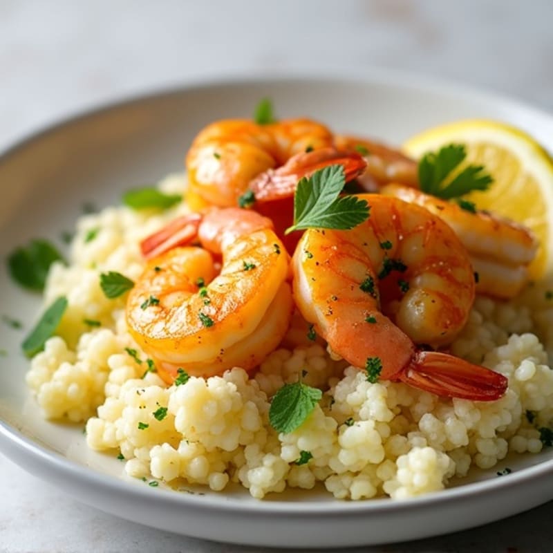Garlic-Lemon Pan Seared Shrimp with Herb Cauliflower Rice