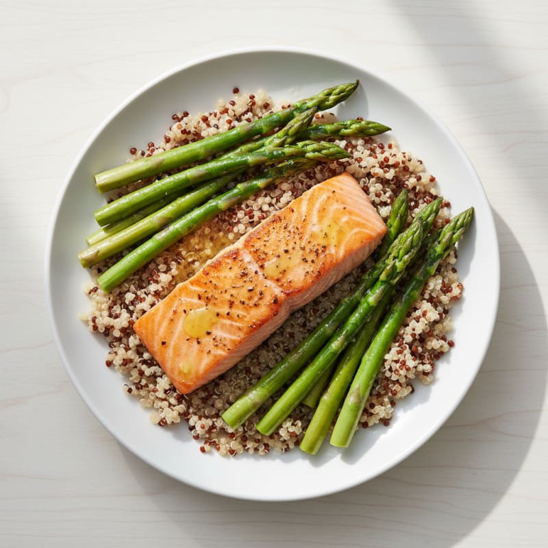 Seared Salmon with Steamed Asparagus and Quinoa