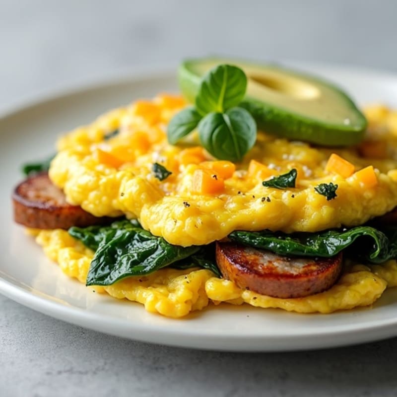 Egg White Scramble with Turkey Sausage and Spinach