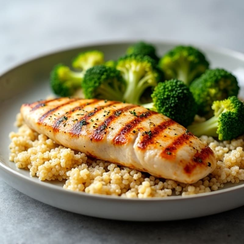 Grilled Chicken Breast with Quinoa and Roasted Broccoli