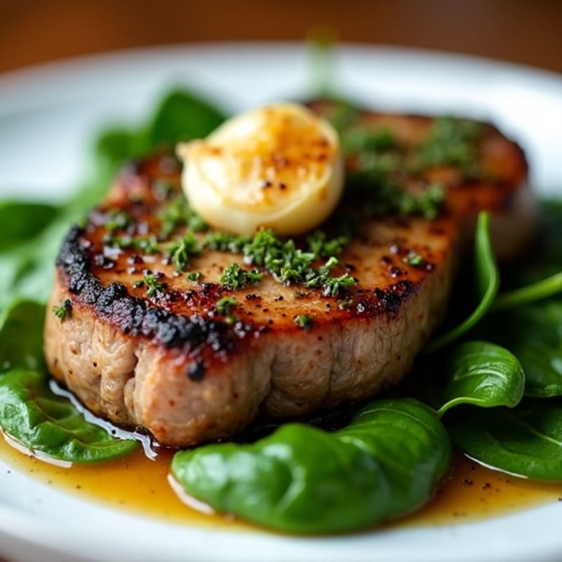 Herb-Crusted Pan-Seared Steak with Roasted Garlic