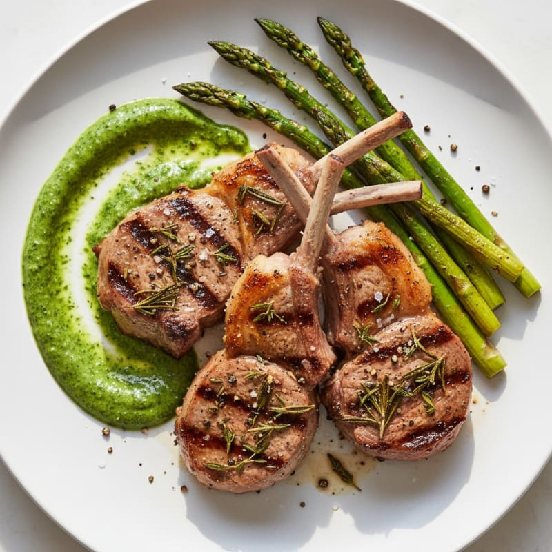 Grilled Herb Lamb Chops with Mint Sauce