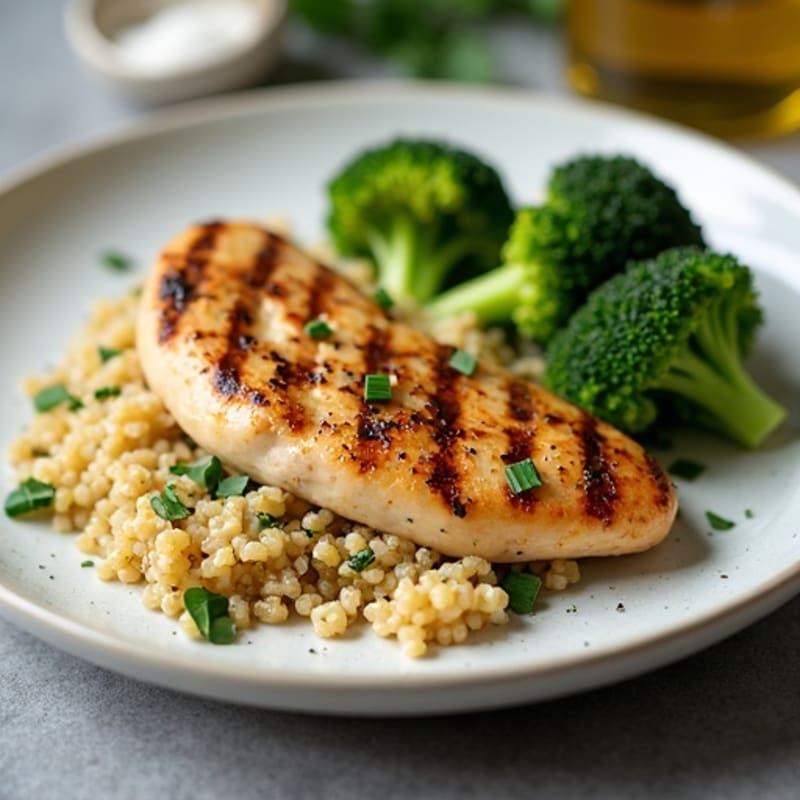Grilled Chicken Breast with Quinoa and Roasted Broccoli