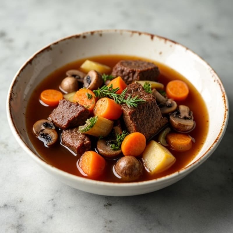 Tender Braised Beef with Hearty Mushrooms and Root Vegetables