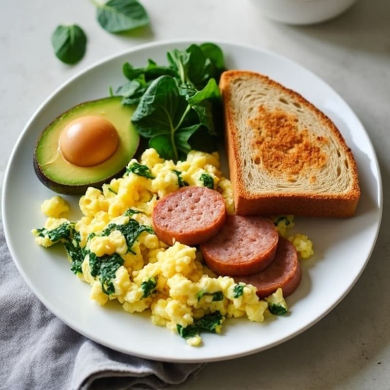 Egg White Scramble with Spinach and Turkey Sausage