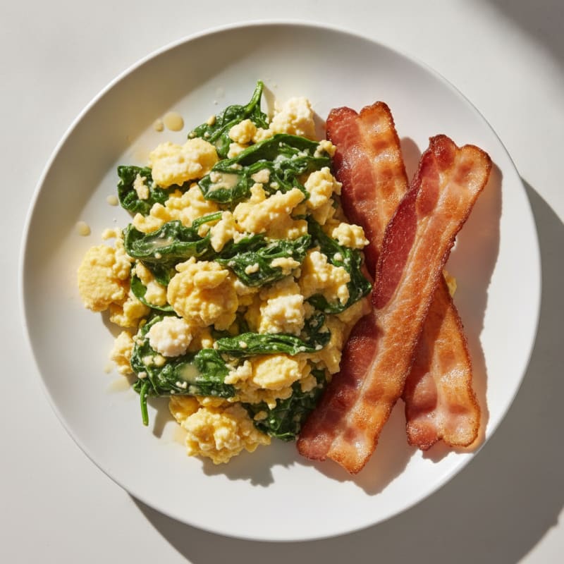 Cottage Cheese Scramble with Spinach and Turkey Bacon