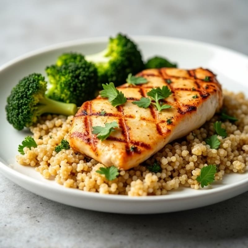 Grilled Chicken Breast with Quinoa and Roasted Broccoli