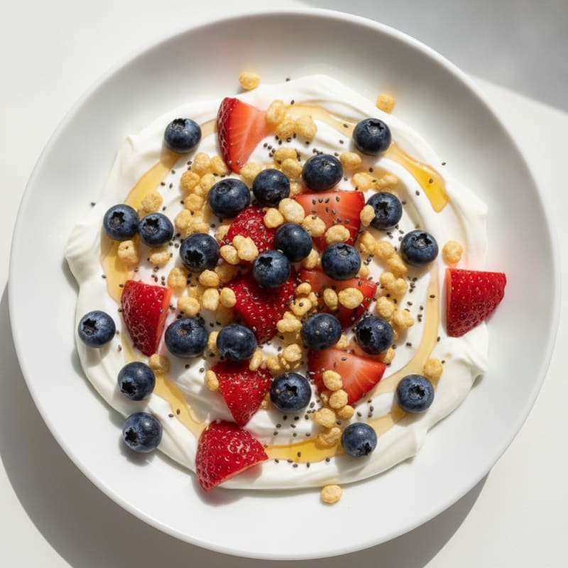 Greek Yogurt Protein Bowl with Mixed Fruit and Chia Seeds