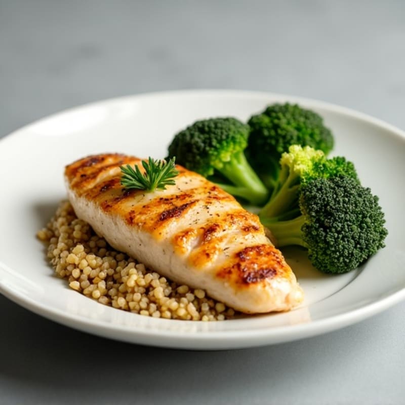 Grilled Chicken Breast with Roasted Broccoli and Quinoa