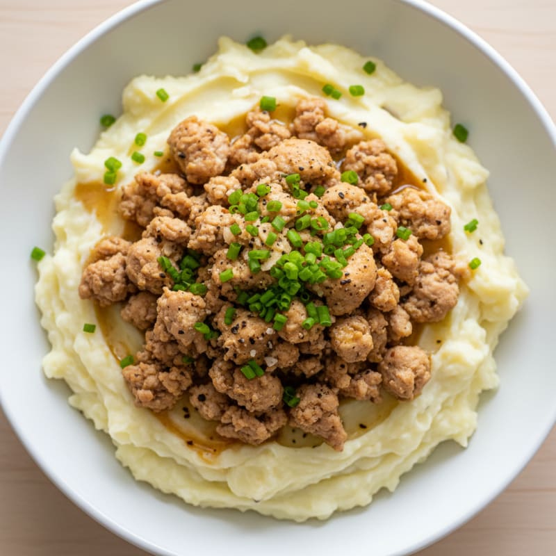 Creamy Garlic Mashed Potatoes with Savory Ground Turkey