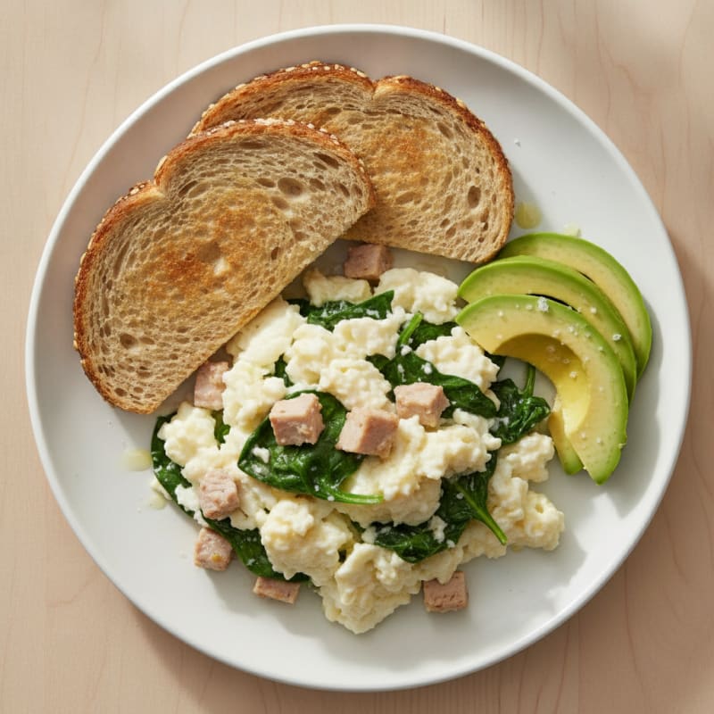Egg White Scramble with Sautéed Spinach and Turkey Breast
