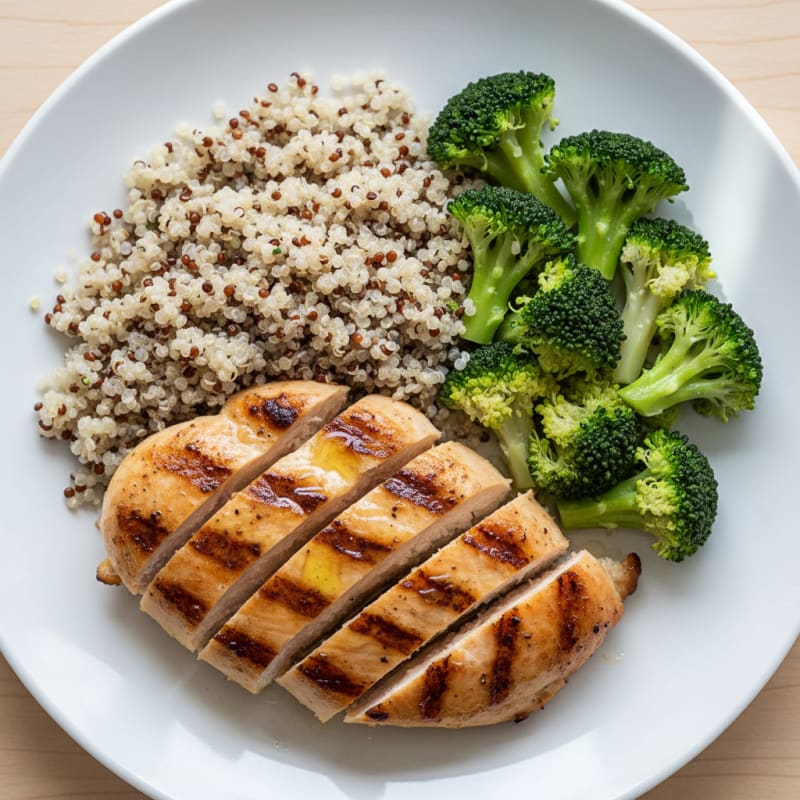 Grilled Chicken Breast with Quinoa and Steamed Broccoli