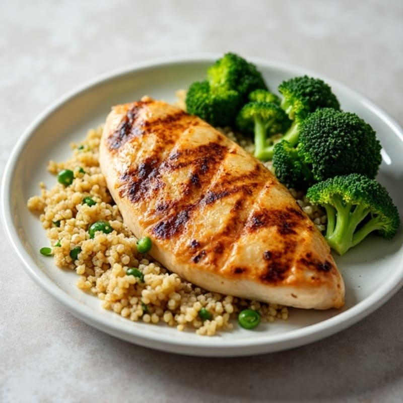Grilled Chicken Breast with Roasted Broccoli and Quinoa