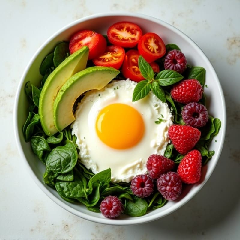 Fresh Garden Veggie Egg Bowl with Berry-Avocado Side