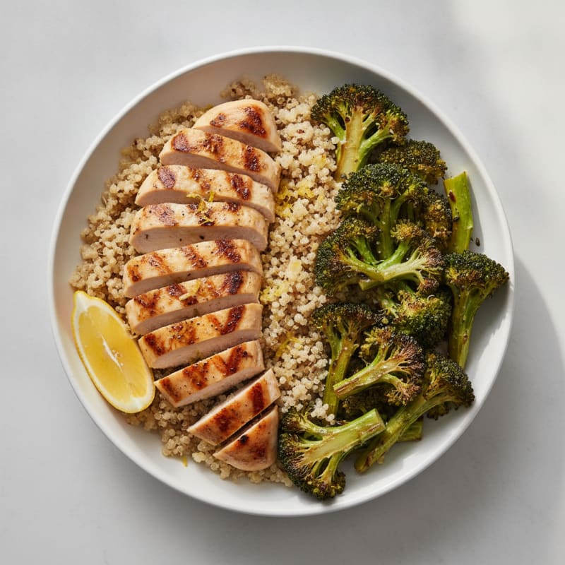 Grilled Chicken and Quinoa Bowl with Roasted Broccoli