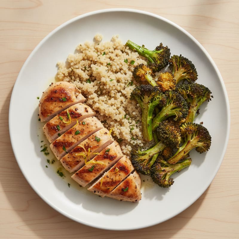 Grilled Chicken Breast with Quinoa and Roasted Broccoli